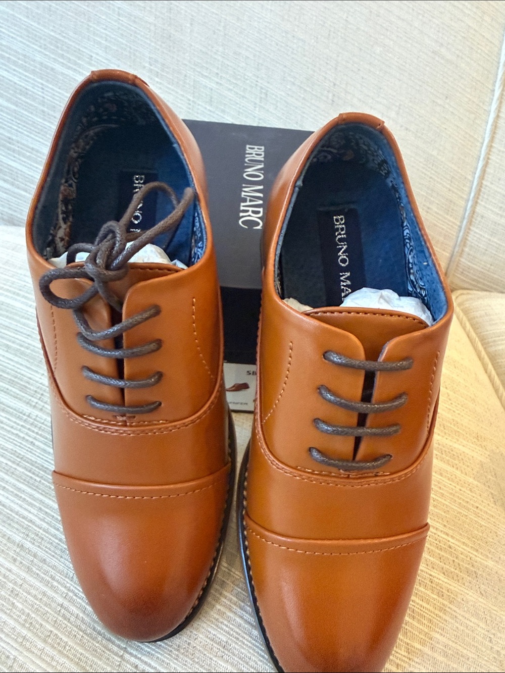 Boys Tan Leather Dress Shoes